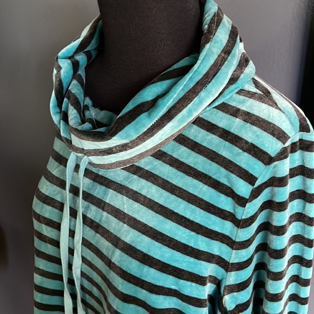 Talbots soft stretch velour striped drawstring cowl neck top. NWT. Size 1XP. - Picture 2 of 5